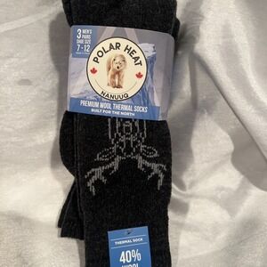 Polar Heat‎ thermal socks 3 pair Premium Wool 40% Wool  Shoe Size 7-12 Dark Gray